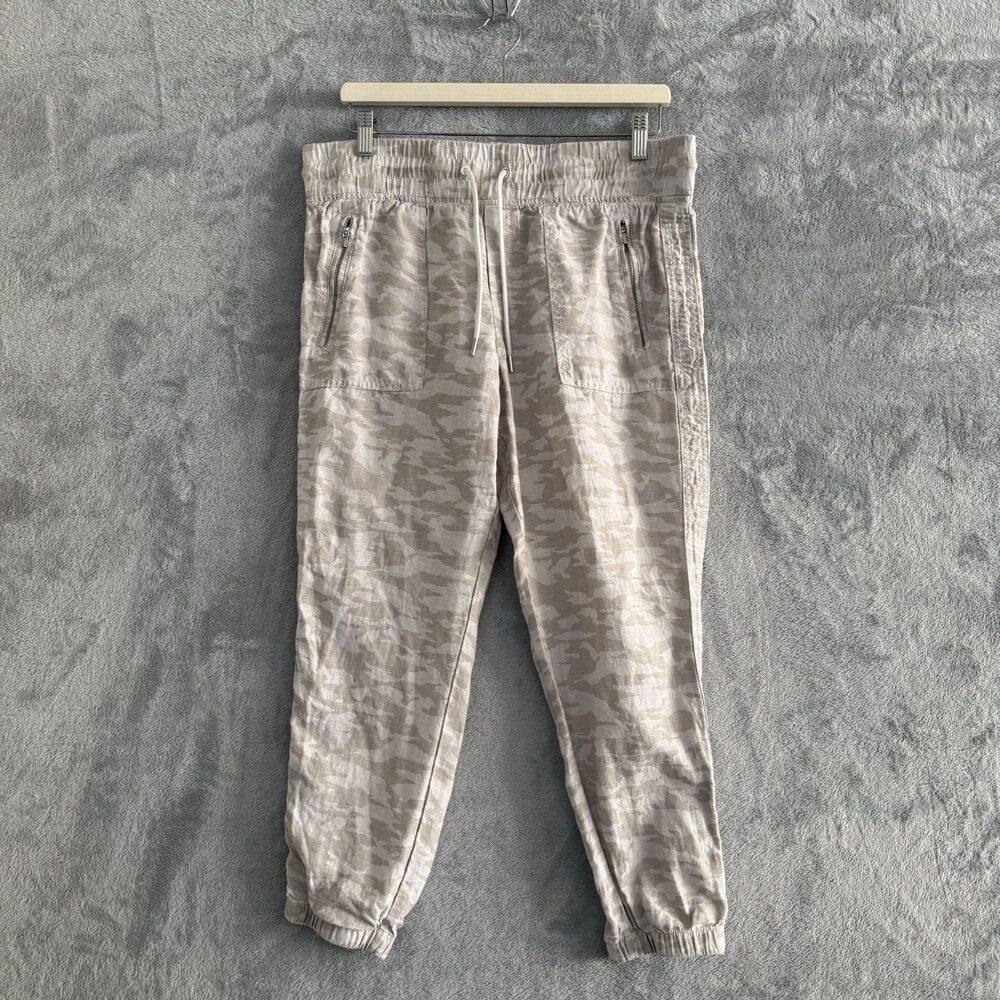Athleta Cabo Tide Linen Jogger Pants Womens 10P Neutral Camo Pull On